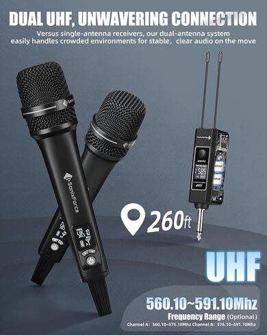 Wireless Microphones, Professional Karaoke Microphone, Dual-Mic UHF System with 260ft Range, All-Metal Portable Microphone for Singing, Speaking, Meetings and Events in Kuwait