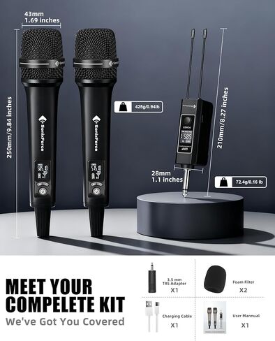 Wireless Microphones, Professional Karaoke Microphone, Dual-Mic UHF System with 260ft Range, All-Metal Portable Microphone for Singing, Speaking, Meetings and Events in Kuwait