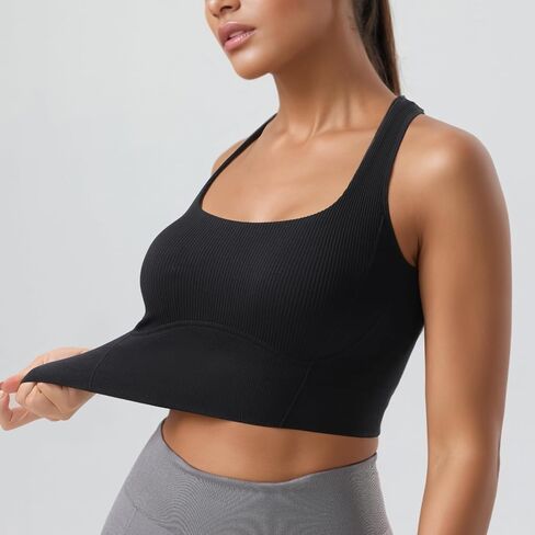 Women Square Neckline Sports Bra Padded Basic Workout Y-Back Racerback Cropped Tank Top in Saudi Arabia