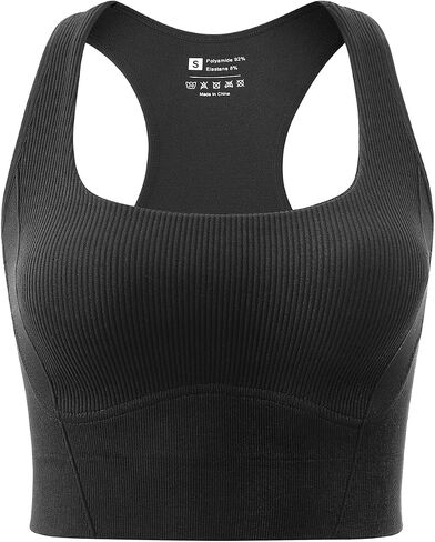 Women Square Neckline Sports Bra Padded Basic Workout Y-Back Racerback Cropped Tank Top in Saudi Arabia