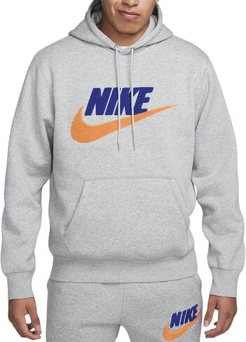 بلوفر بغطاء للرأس للرجال من Nike Club Fleece (FN3104-063، رمادي داكن منقط/رمادي دخاني فاتح/) مقاس متوسط in Kuwait