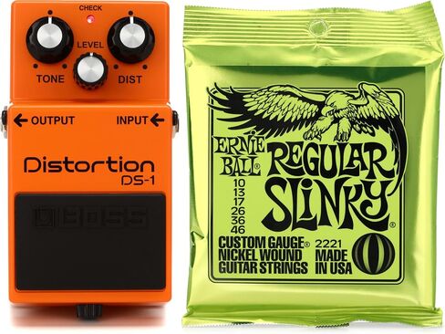 Boss DS-1 Distortion Pedal + Ernie Ball 2221 Regular Slinky Nickel Wound Electric Guitar Strings - .010-.046 Value Bundl in Saudi Arabia