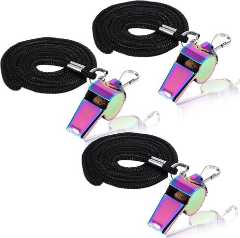 3 قطع من صفارة المدرب مع حبل من الفولاذ المقاوم للصدأ، صفارات معدنية للمعلم، صفارة ملونة للمدرب الرياضي، صفارات ظهر عالية الصوت واضحة لمسؤولي الطوارئ في الرياضات الخارجية in Saudi Arabia