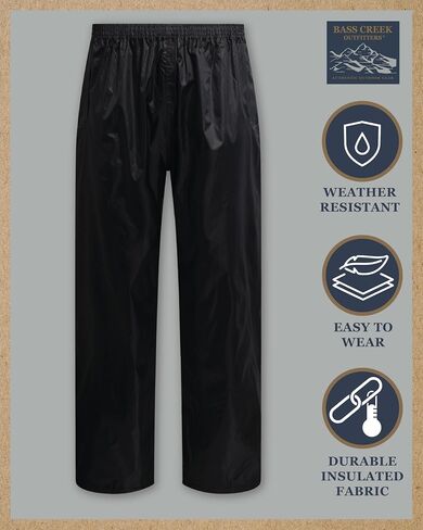 Bass Creek Outfitters Men's Rain Pants - Waterproof Lightweight Outdoor Pants for Hiking, Fishing, and Work (Sizes: M-XXL) in Saudi Arabia