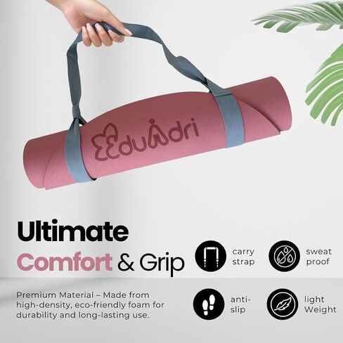 "Premium Extra Thick Yoga Mat With Strap-6mm Non-Slip,Eco-friendly,High-Density TPE,Ideal For Home,Gym, Perfect Exercise Mat for Pilates & Studio-72 L*24 W, Available In Rectangular & Arch Shapes" in Saudi Arabia