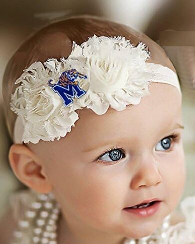 Memphis Tigers Baby Shabby Flower Hair Bow Headband - White in Saudi Arabia