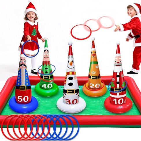 16 PCS Christmas Ring Toss Game Set for Kids Adults Santa Snowmen Elf Reindeer Nutcrackers Inflatable Christmas Games Family Toys for Home Xmas Carnival Party Supplies Favors Indoor Outdoor Decoration in Saudi Arabia