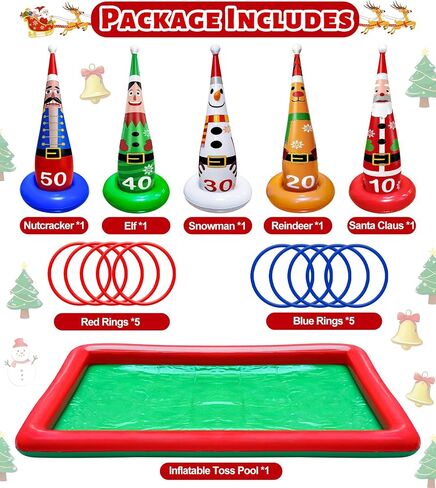 16 PCS Christmas Ring Toss Game Set for Kids Adults Santa Snowmen Elf Reindeer Nutcrackers Inflatable Christmas Games Family Toys for Home Xmas Carnival Party Supplies Favors Indoor Outdoor Decoration in Saudi Arabia