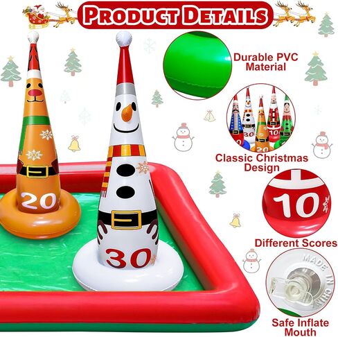 16 PCS Christmas Ring Toss Game Set for Kids Adults Santa Snowmen Elf Reindeer Nutcrackers Inflatable Christmas Games Family Toys for Home Xmas Carnival Party Supplies Favors Indoor Outdoor Decoration in Saudi Arabia