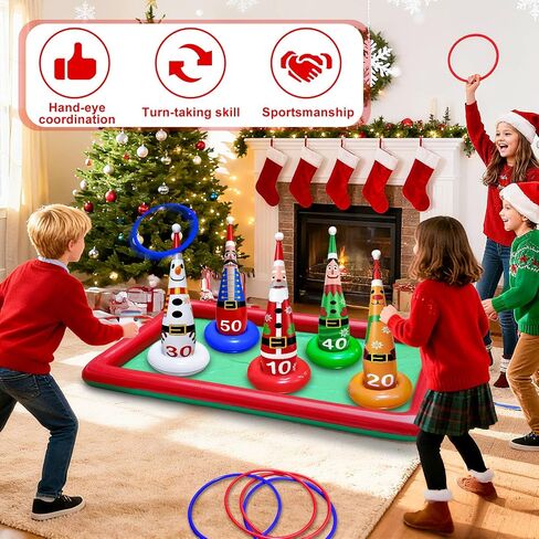 16 PCS Christmas Ring Toss Game Set for Kids Adults Santa Snowmen Elf Reindeer Nutcrackers Inflatable Christmas Games Family Toys for Home Xmas Carnival Party Supplies Favors Indoor Outdoor Decoration in Saudi Arabia