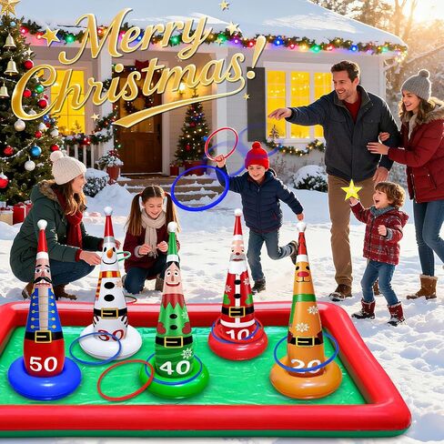 16 PCS Christmas Ring Toss Game Set for Kids Adults Santa Snowmen Elf Reindeer Nutcrackers Inflatable Christmas Games Family Toys for Home Xmas Carnival Party Supplies Favors Indoor Outdoor Decoration in Saudi Arabia