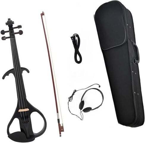 مجموعة كمان احترافية بالحجم الكامل مصنوعة من الخشب الصلب والكمان الكهربائي باللون الأسود مع جسر القوس مجموعة المبتدئين مناسبة للبالغين in Kuwait