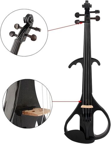 مجموعة كمان احترافية بالحجم الكامل مصنوعة من الخشب الصلب والكمان الكهربائي باللون الأسود مع جسر القوس مجموعة المبتدئين مناسبة للبالغين in Kuwait