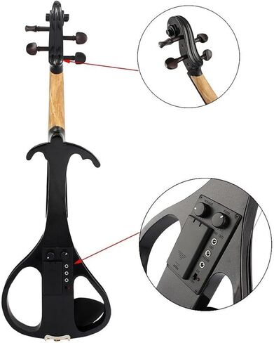 مجموعة كمان احترافية بالحجم الكامل مصنوعة من الخشب الصلب والكمان الكهربائي باللون الأسود مع جسر القوس مجموعة المبتدئين مناسبة للبالغين in Kuwait