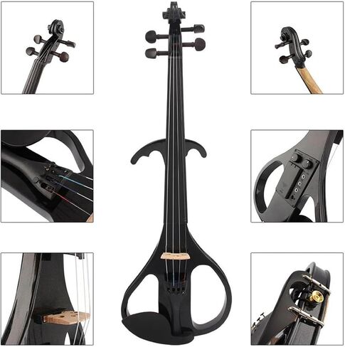 مجموعة كمان احترافية بالحجم الكامل مصنوعة من الخشب الصلب والكمان الكهربائي باللون الأسود مع جسر القوس مجموعة المبتدئين مناسبة للبالغين in Kuwait