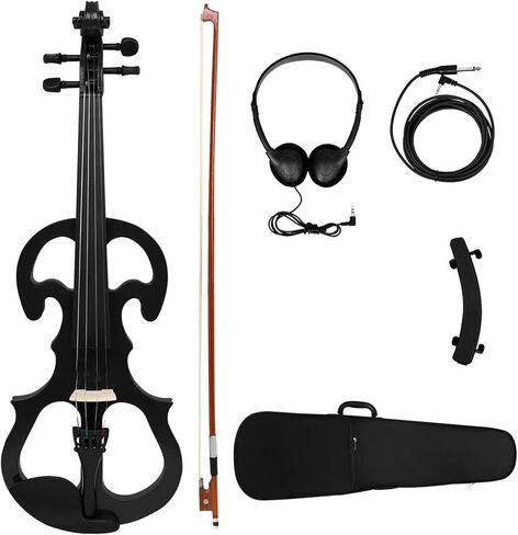 Professional Violin Set Solid Wood 4 String Electric Violin 4/4 Performance Instrument(Black,3) in Saudi Arabia