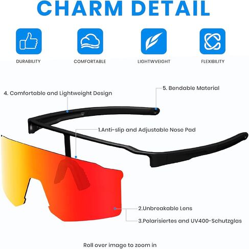 FMY TR90 Unisex Bike & Softball Sunglasses, Polarized UV400 Sports Glasses for Running/Cycling/Baseball in Saudi Arabia