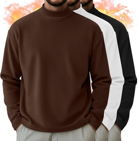 3 Pack Men's Long Sleeve Tees, Thermal Pullover Sweaters Mock Turtleneck Tops Basic Solid Undershirts in Saudi Arabia