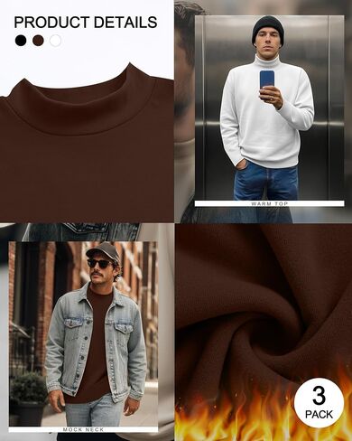 3 Pack Men's Long Sleeve Tees, Thermal Pullover Sweaters Mock Turtleneck Tops Basic Solid Undershirts in Saudi Arabia