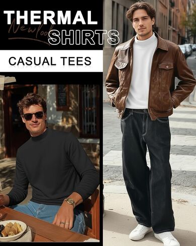 3 Pack Men's Long Sleeve Tees, Thermal Pullover Sweaters Mock Turtleneck Tops Basic Solid Undershirts in Saudi Arabia
