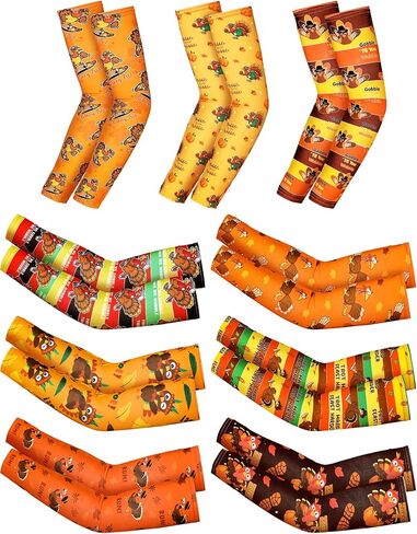 9 Pair Thanksgiving Arm Sleeves Running Turkey Trot Theme Sports Thanksgiving Compression Sleeves Arm Covers Turkey Trot Gear for Adult Fall Holiday Accessories Running Cycling in Saudi Arabia