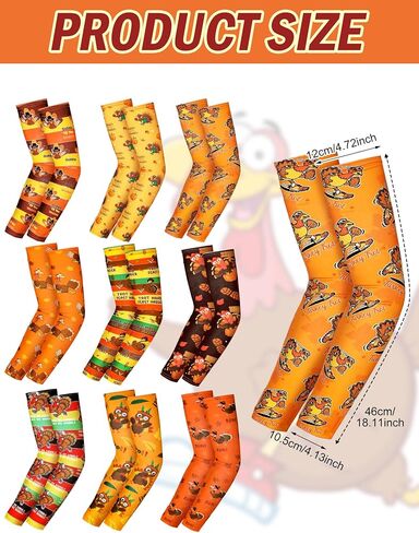 9 Pair Thanksgiving Arm Sleeves Running Turkey Trot Theme Sports Thanksgiving Compression Sleeves Arm Covers Turkey Trot Gear for Adult Fall Holiday Accessories Running Cycling in Saudi Arabia