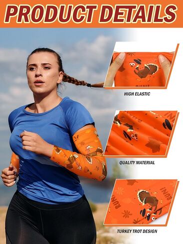9 Pair Thanksgiving Arm Sleeves Running Turkey Trot Theme Sports Thanksgiving Compression Sleeves Arm Covers Turkey Trot Gear for Adult Fall Holiday Accessories Running Cycling in Saudi Arabia