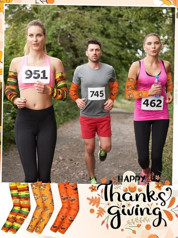 9 Pair Thanksgiving Arm Sleeves Running Turkey Trot Theme Sports Thanksgiving Compression Sleeves Arm Covers Turkey Trot Gear for Adult Fall Holiday Accessories Running Cycling in Saudi Arabia