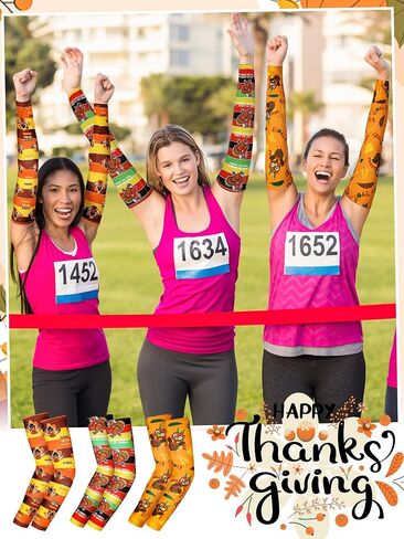 9 Pair Thanksgiving Arm Sleeves Running Turkey Trot Theme Sports Thanksgiving Compression Sleeves Arm Covers Turkey Trot Gear for Adult Fall Holiday Accessories Running Cycling in Saudi Arabia