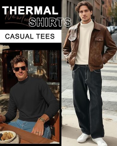 مجموعة من 3 تيشيرتات رجالية بأكمام طويلة، سترات صوفية حرارية، قمصان ذات ياقة مدورة وهمية، قمصان داخلية صلبة أساسية in Kuwait