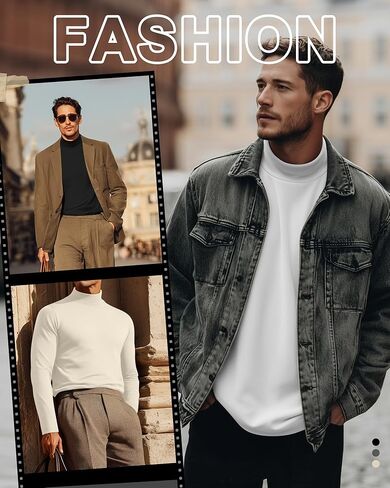 مجموعة من 3 تيشيرتات رجالية بأكمام طويلة، سترات صوفية حرارية، قمصان ذات ياقة مدورة وهمية، قمصان داخلية صلبة أساسية in Kuwait