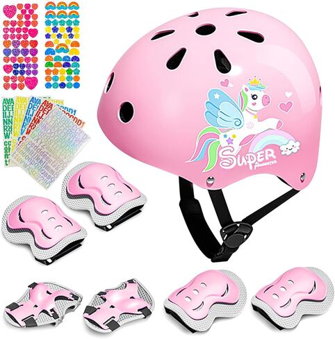 خوذة دراجة للأطفال الصغار، 7 قطع خوذة للأطفال - وسادات للركبة والكوع، واقيات المعصم، مجموعة خوذة ومنصات للأطفال يونيكورن، خوذة لوح التزلج خوذة سكوتر لركوب الدراجات والتزحلق على الجليد in Kuwait
