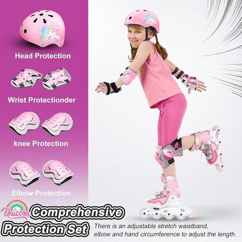 خوذة دراجة للأطفال الصغار، 7 قطع خوذة للأطفال - وسادات للركبة والكوع، واقيات المعصم، مجموعة خوذة ومنصات للأطفال يونيكورن، خوذة لوح التزلج خوذة سكوتر لركوب الدراجات والتزحلق على الجليد in Kuwait