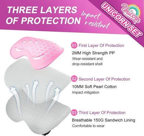 خوذة دراجة للأطفال الصغار، 7 قطع خوذة للأطفال - وسادات للركبة والكوع، واقيات المعصم، مجموعة خوذة ومنصات للأطفال يونيكورن، خوذة لوح التزلج خوذة سكوتر لركوب الدراجات والتزحلق على الجليد in Kuwait