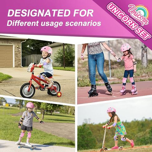 خوذة دراجة للأطفال الصغار، 7 قطع خوذة للأطفال - وسادات للركبة والكوع، واقيات المعصم، مجموعة خوذة ومنصات للأطفال يونيكورن، خوذة لوح التزلج خوذة سكوتر لركوب الدراجات والتزحلق على الجليد in Kuwait