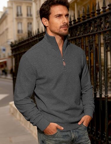 Mens Sweatshirt Pullover Quarter Zipper Sweater Casual Long Sleeve Stand Collar Sweaters in Kuwait