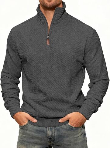 Mens Sweatshirt Pullover Quarter Zipper Sweater Casual Long Sleeve Stand Collar Sweaters in Kuwait