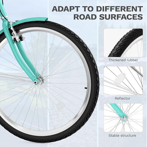 DWVO Beach Cruiser Bike for Women, 24 & 26 Inch Womens Bike with Adjustable Seat, 1&7-Speed Comfort Bicycle for Adults City Commuter with Built-in Lock & Wicker Basket, Multiple Color in Saudi Arabia