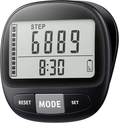3D Pedometer for Walking with Clip and Strap, Walking Distance Miles, Calorie Counter, 7 Days Memory, Daily Target Monitor, Activity Time. Accurate Step Counter for Men Women & Kids Seniors in Kuwait