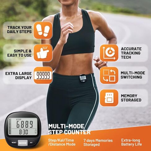 3D Pedometer for Walking with Clip and Strap, Walking Distance Miles, Calorie Counter, 7 Days Memory, Daily Target Monitor, Activity Time. Accurate Step Counter for Men Women & Kids Seniors in Kuwait