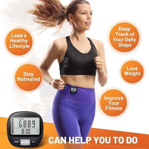 3D Pedometer for Walking with Clip and Strap, Walking Distance Miles, Calorie Counter, 7 Days Memory, Daily Target Monitor, Activity Time. Accurate Step Counter for Men Women & Kids Seniors in Kuwait