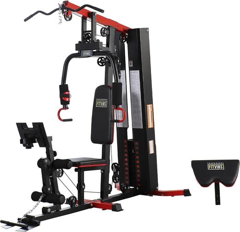 Fitvids Multifunctional Home Gym Equipment with 122.5 lbs Weight Stack, Full Body Workout Weight Machine Strength Training Exercise Equipment with Pulley System & Leg Press, All-in-One Workout Station in Saudi Arabia