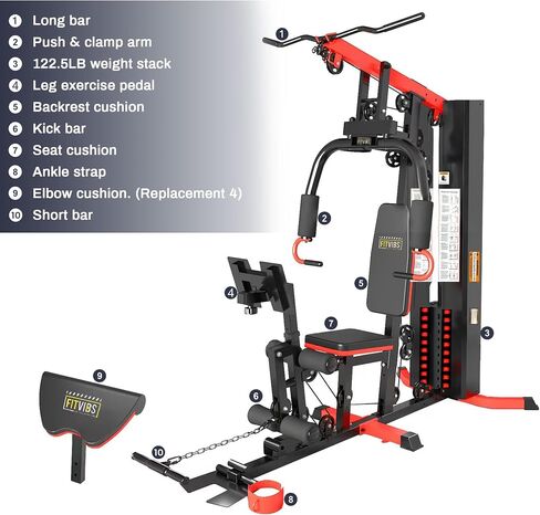 Fitvids Multifunctional Home Gym Equipment with 122.5 lbs Weight Stack, Full Body Workout Weight Machine Strength Training Exercise Equipment with Pulley System & Leg Press, All-in-One Workout Station in Saudi Arabia
