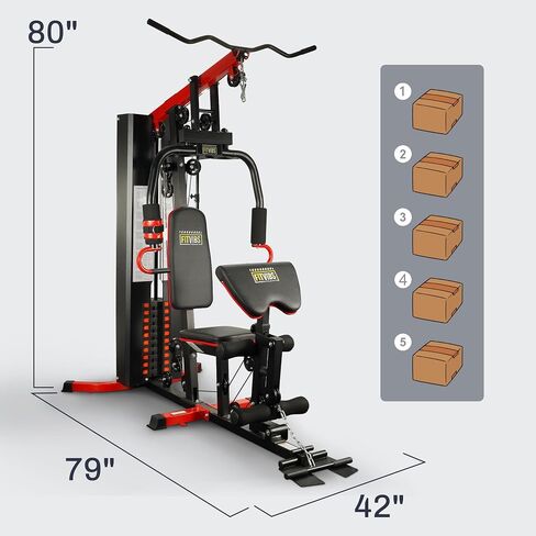 Fitvids Multifunctional Home Gym Equipment with 122.5 lbs Weight Stack, Full Body Workout Weight Machine Strength Training Exercise Equipment with Pulley System & Leg Press, All-in-One Workout Station in Saudi Arabia
