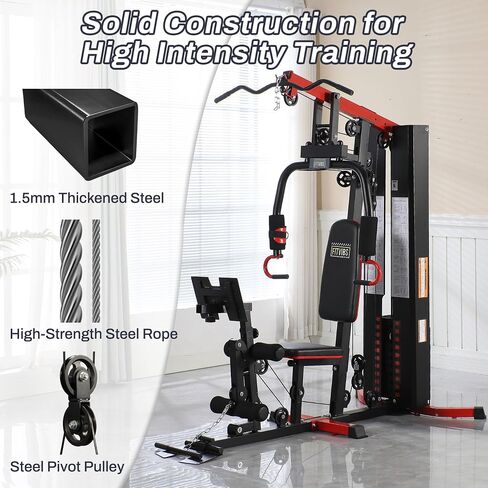 Fitvids Multifunctional Home Gym Equipment with 122.5 lbs Weight Stack, Full Body Workout Weight Machine Strength Training Exercise Equipment with Pulley System & Leg Press, All-in-One Workout Station in Saudi Arabia