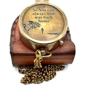 “So You Can Always Find Your Way Back Home" Antique Brass Pocket Compass with Leather Case for Couple | Birthday Gifts | Christmas Day Gift Compass | Hiking Compass in Saudi Arabia
