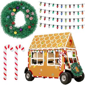 15 Pcs Christmas Gingerbread House Golf Cart Decorating Ideas Gingerbread House Colored Lights Candy Cane Shaped Balloons Candy Garland Decorations No Frame Included for Christmas Decorations in Saudi Arabia