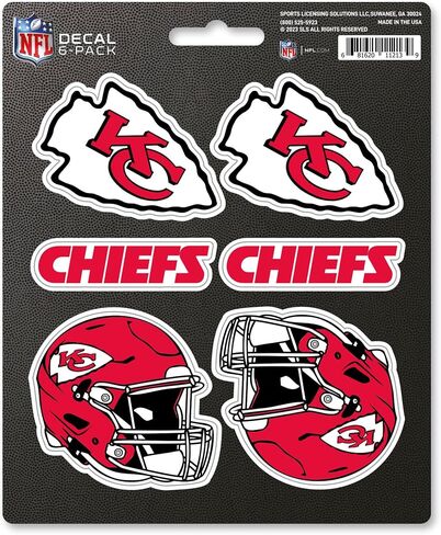 FANMATS 39529 NFL - Kansas City Chiefs Decal 6-pk - Works On Hard Surfaces - for Homes, Cars, Trucks, SUVs, Personal Items, Laptops, Cell Phones | Red | 5" x 6.25" | 6 Various Logos/Wordmark in Saudi Arabia