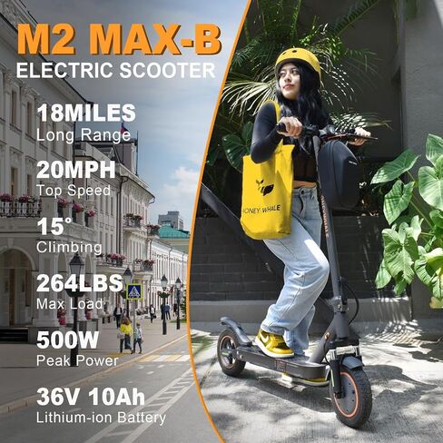 M2MAX-B Electric Scooter, 18 Miles Range, 350-500W Motor & Max Speed 20 Mph, 10" Pneumatic Tires, Cruise Control, Folding Commuter E-Scooter for Adults,with Locking Function in Saudi Arabia