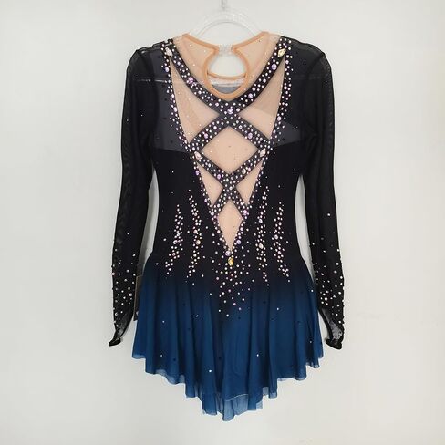 Girls Black Sparkly Figure Skating Skirt for Ice Skating Performances in Saudi Arabia